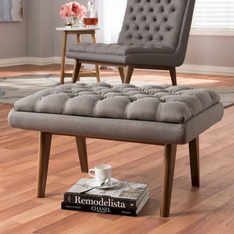 Ottoman rembourré du milieu du siècle par Baxton Studio