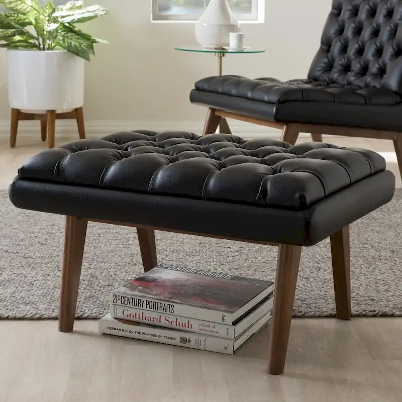 Ottoman rembourré du milieu du siècle par Baxton Studio