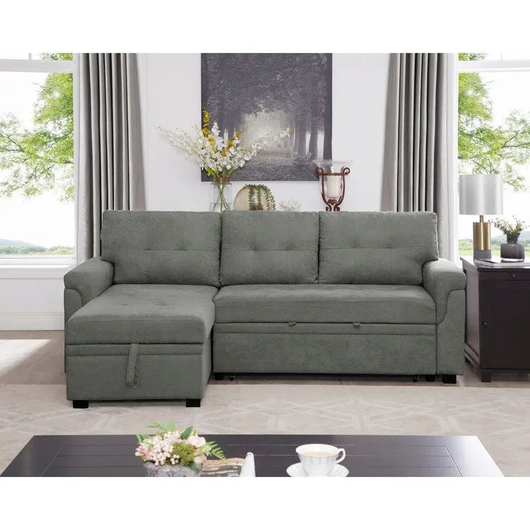 Canapé Sectionnel Réversible avec Lit Escamotable, Méridienne de Rangement Cachée, Pieds Durables