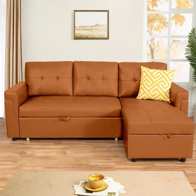 Canapé Sectionnel Réversible avec Lit Escamotable, Méridienne de Rangement Cachée, Pieds Durables