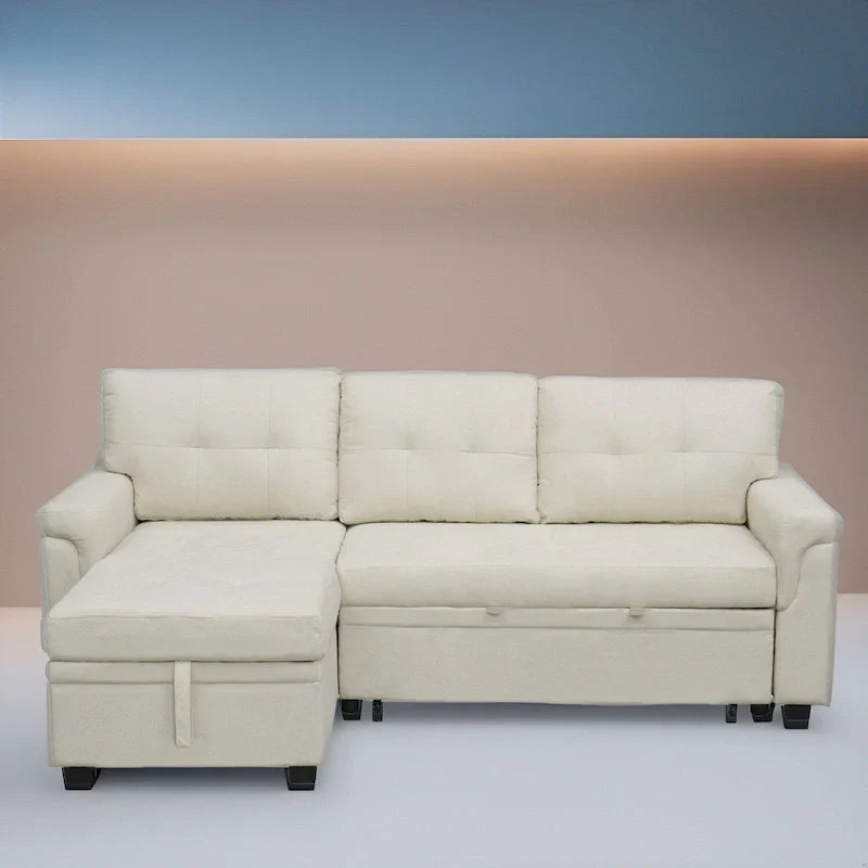 Canapé Sectionnel Réversible avec Lit Escamotable, Méridienne de Rangement Cachée, Pieds Durables
