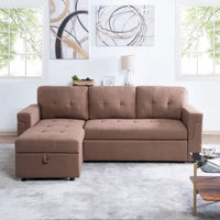 Canapé Sectionnel Réversible avec Lit Escamotable, Méridienne de Rangement Cachée, Pieds Durables