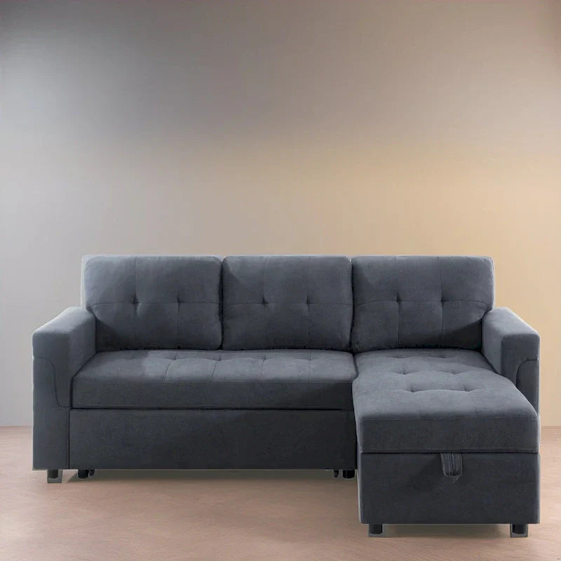 Canapé Sectionnel Réversible avec Lit Escamotable, Méridienne de Rangement Cachée, Pieds Durables