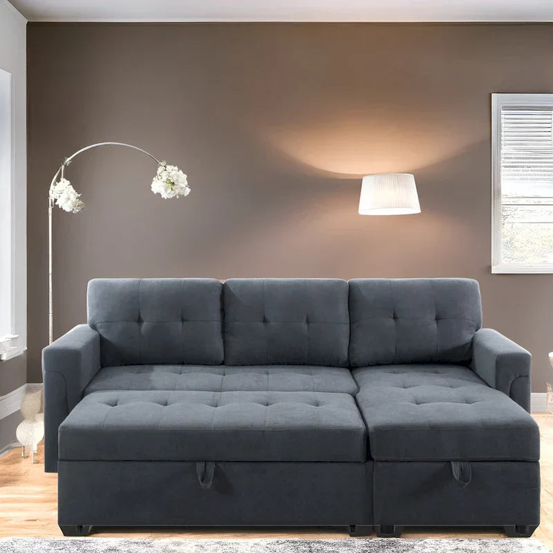 Canapé Sectionnel Réversible avec Lit Escamotable, Méridienne de Rangement Cachée, Pieds Durables