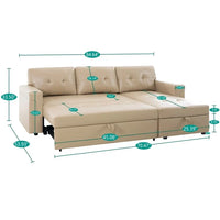 Canapé Sectionnel Réversible avec Lit Escamotable, Méridienne de Rangement Cachée, Pieds Durables