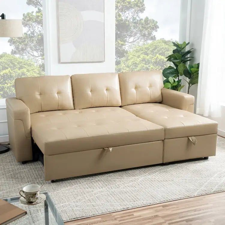 Canapé Sectionnel Réversible avec Lit Escamotable, Méridienne de Rangement Cachée, Pieds Durables