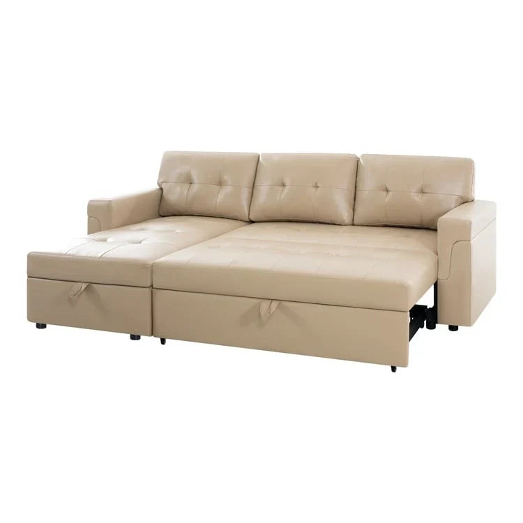 Canapé Sectionnel Réversible avec Lit Escamotable, Méridienne de Rangement Cachée, Pieds Durables