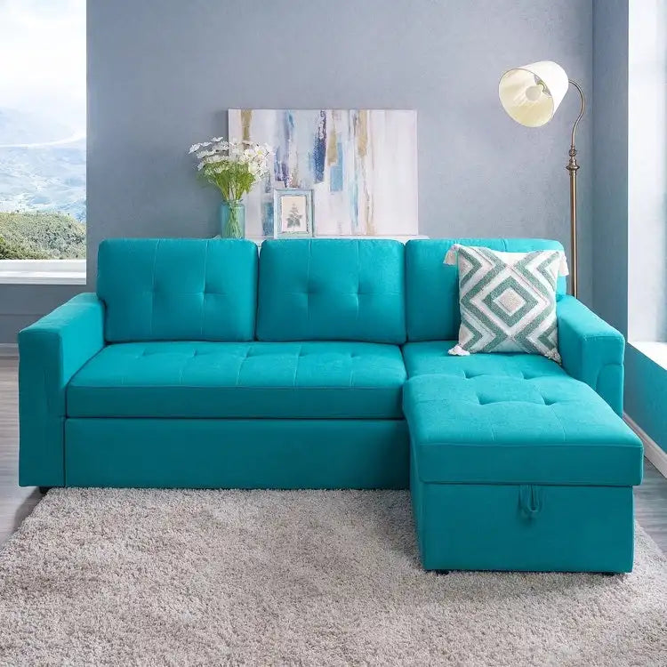 Canapé Sectionnel Réversible avec Lit Escamotable, Méridienne de Rangement Cachée, Pieds Durables