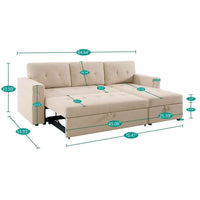 Canapé Sectionnel Réversible avec Lit Escamotable, Méridienne de Rangement Cachée, Pieds Durables