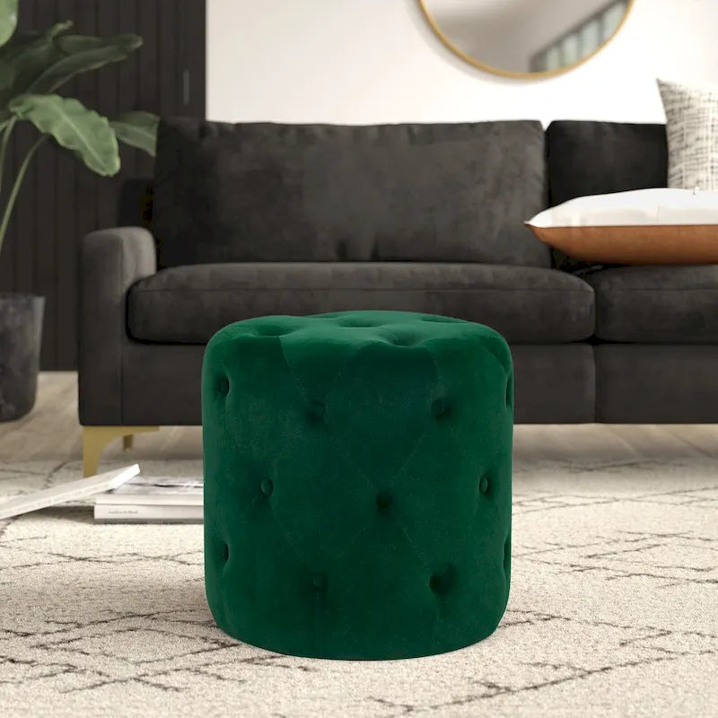 Pouf rond touffeté Adeco - Repose-pieds en tissu