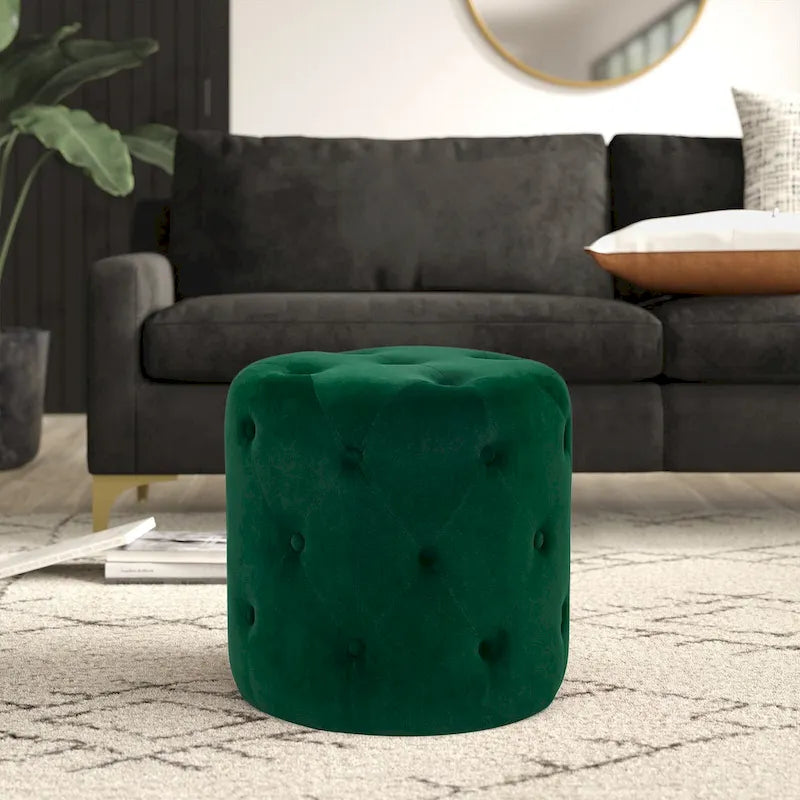 Pouf rond touffeté Adeco - Repose-pieds en tissu