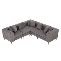 Grand canapé modulaire en L, canapé sectionnel 5 places en velours
