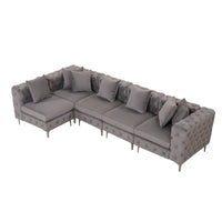 Grand canapé modulaire en L, canapé sectionnel 5 places en velours