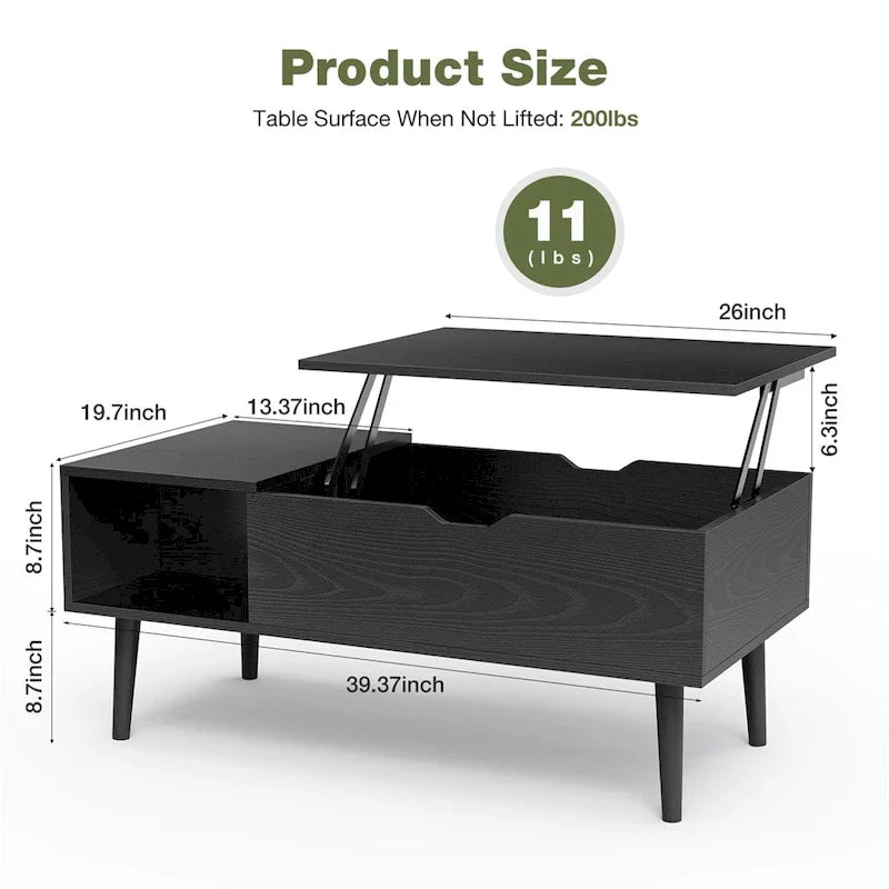 Tables basses relevables en bois avec rangement et compartiment secret