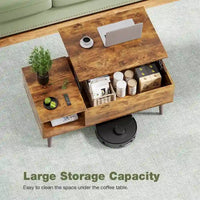 Tables basses relevables en bois avec rangement et compartiment secret