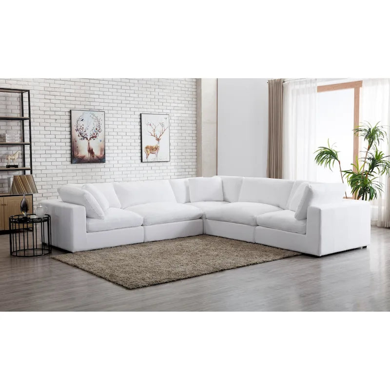 Canapé sectionnel modulaire 5 pièces contemporain garni de plumes Roundhill Furniture Rivas