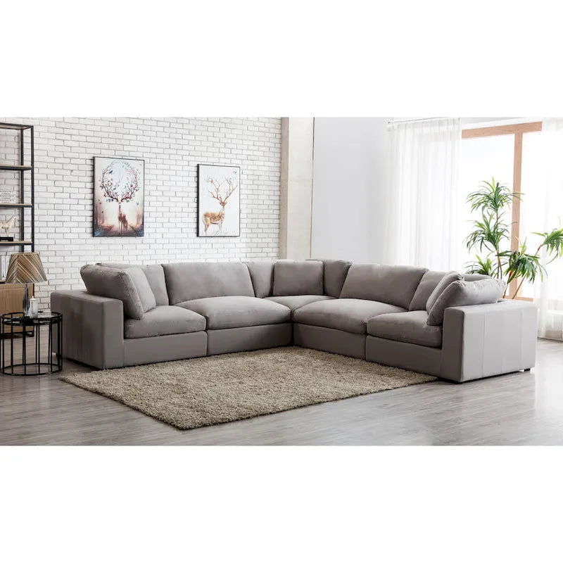 Canapé sectionnel modulaire 5 pièces contemporain garni de plumes Roundhill Furniture Rivas