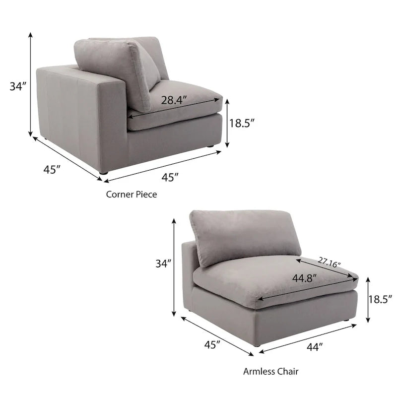 Canapé sectionnel modulaire 5 pièces contemporain garni de plumes Roundhill Furniture Rivas