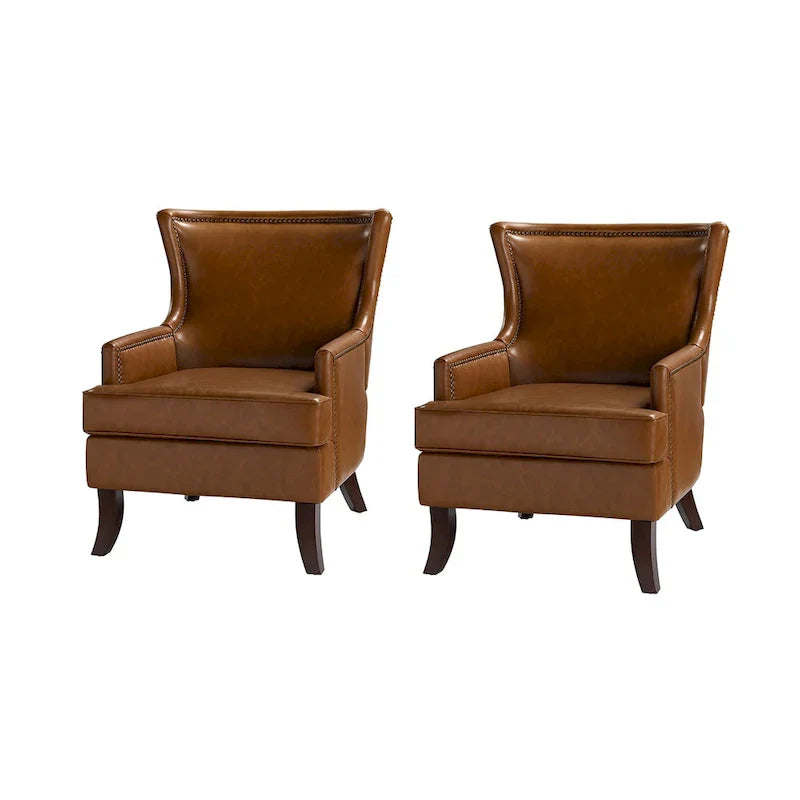 Fauteuil Angeles ergonomique en cuir végétalien de style moderne du milieu du siècle avec dossier à oreilles (lot de 2) par HULALA HOME