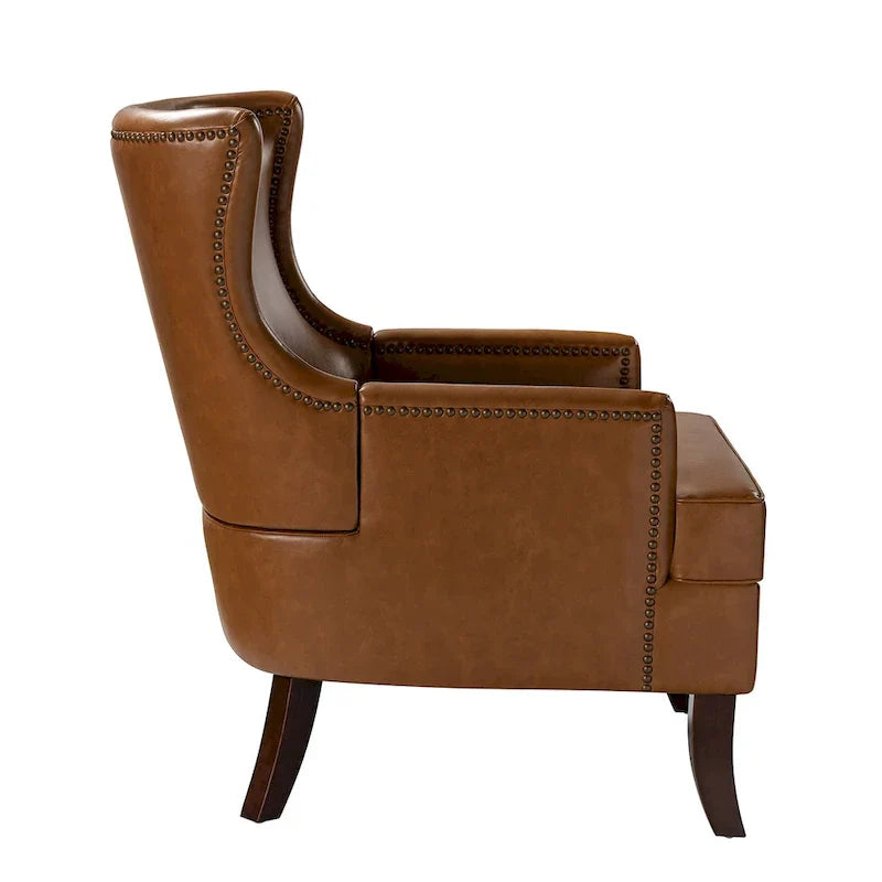 Fauteuil Angeles ergonomique en cuir végétalien de style moderne du milieu du siècle avec dossier à oreilles (lot de 2) par HULALA HOME