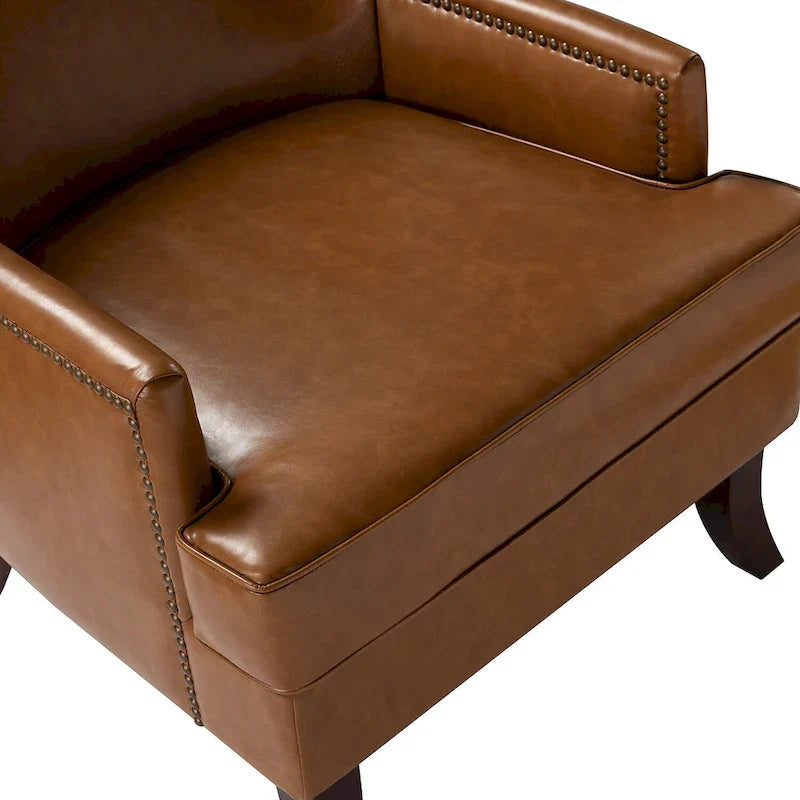 Fauteuil Angeles ergonomique en cuir végétalien de style moderne du milieu du siècle avec dossier à oreilles (lot de 2) par HULALA HOME