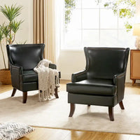 Fauteuil Angeles ergonomique en cuir végétalien de style moderne du milieu du siècle avec dossier à oreilles (lot de 2) par HULALA HOME