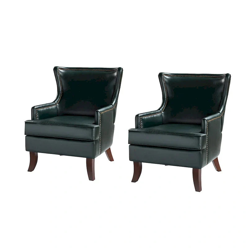 Fauteuil Angeles ergonomique en cuir végétalien de style moderne du milieu du siècle avec dossier à oreilles (lot de 2) par HULALA HOME