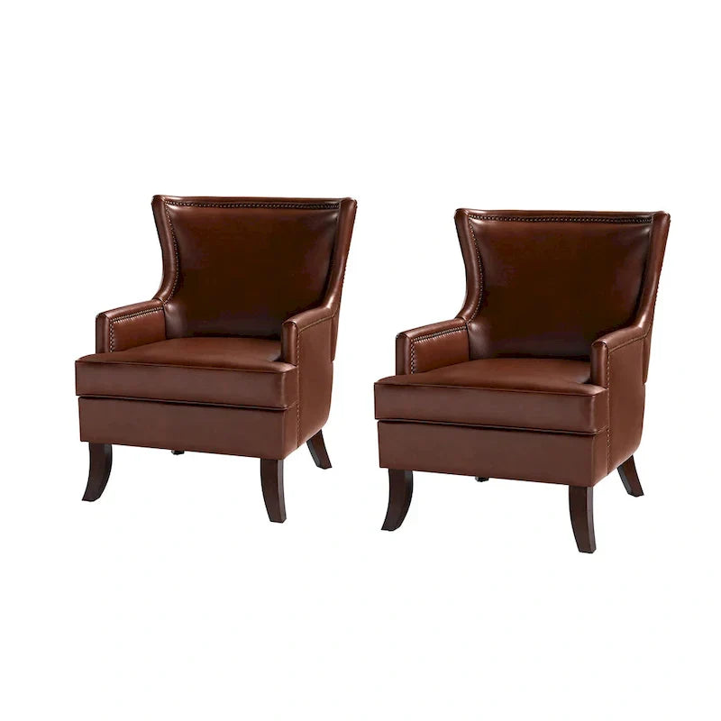 Fauteuil Angeles ergonomique en cuir végétalien de style moderne du milieu du siècle avec dossier à oreilles (lot de 2) par HULALA HOME