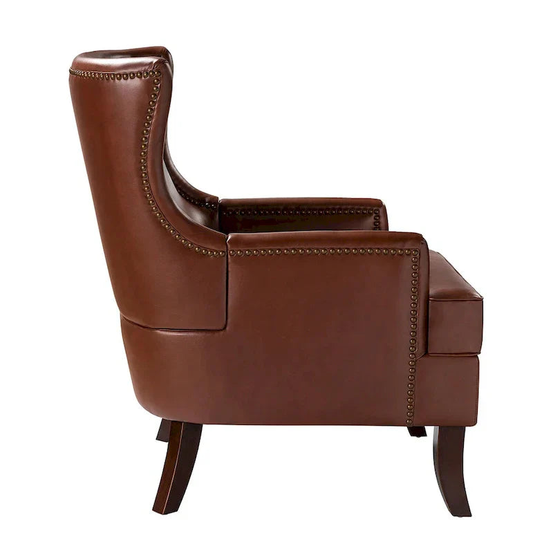 Fauteuil Angeles ergonomique en cuir végétalien de style moderne du milieu du siècle avec dossier à oreilles (lot de 2) par HULALA HOME