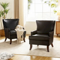 Fauteuil Angeles ergonomique en cuir végétalien de style moderne du milieu du siècle avec dossier à oreilles (lot de 2) par HULALA HOME