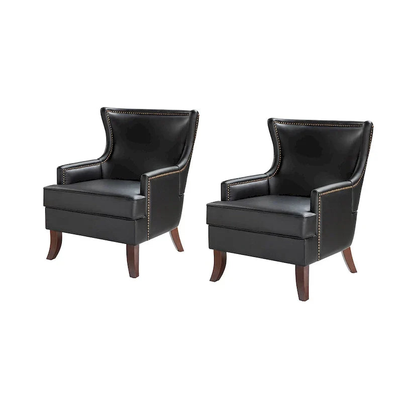 Fauteuil Angeles ergonomique en cuir végétalien de style moderne du milieu du siècle avec dossier à oreilles (lot de 2) par HULALA HOME