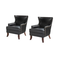 Fauteuil Angeles ergonomique en cuir végétalien de style moderne du milieu du siècle avec dossier à oreilles (lot de 2) par HULALA HOME