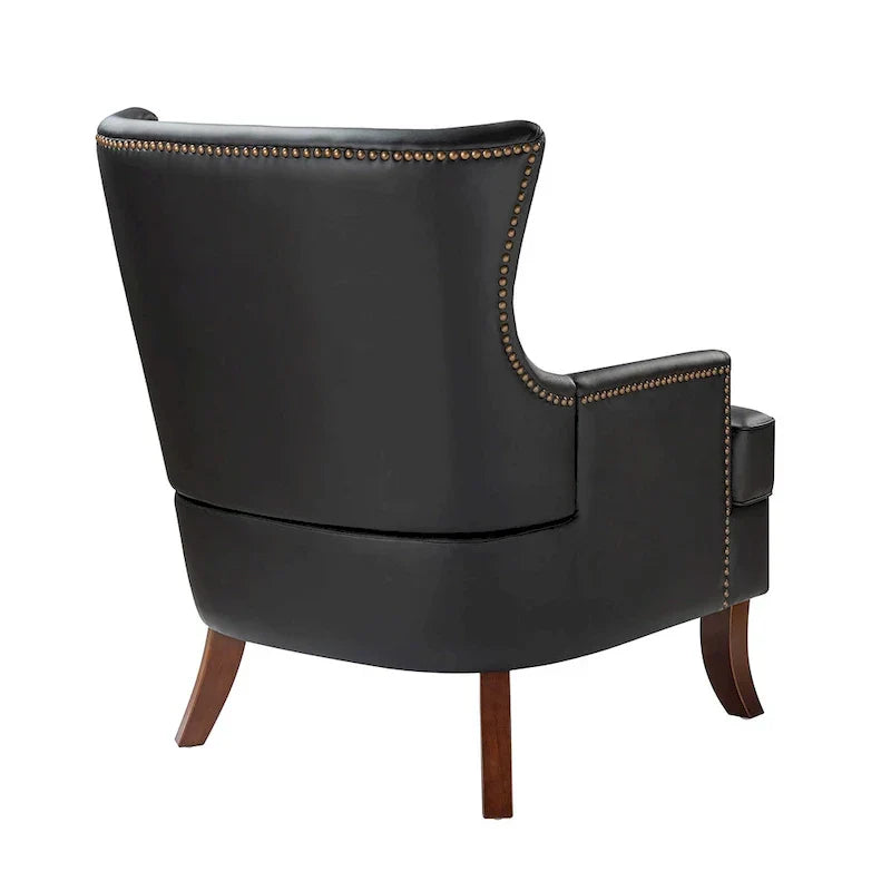 Fauteuil Angeles ergonomique en cuir végétalien de style moderne du milieu du siècle avec dossier à oreilles (lot de 2) par HULALA HOME
