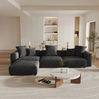 Grand Canapé Sectionnel Modulable Réversible 141.73 pouces en Velours Côtelé Forme L avec Pouf et Coussin