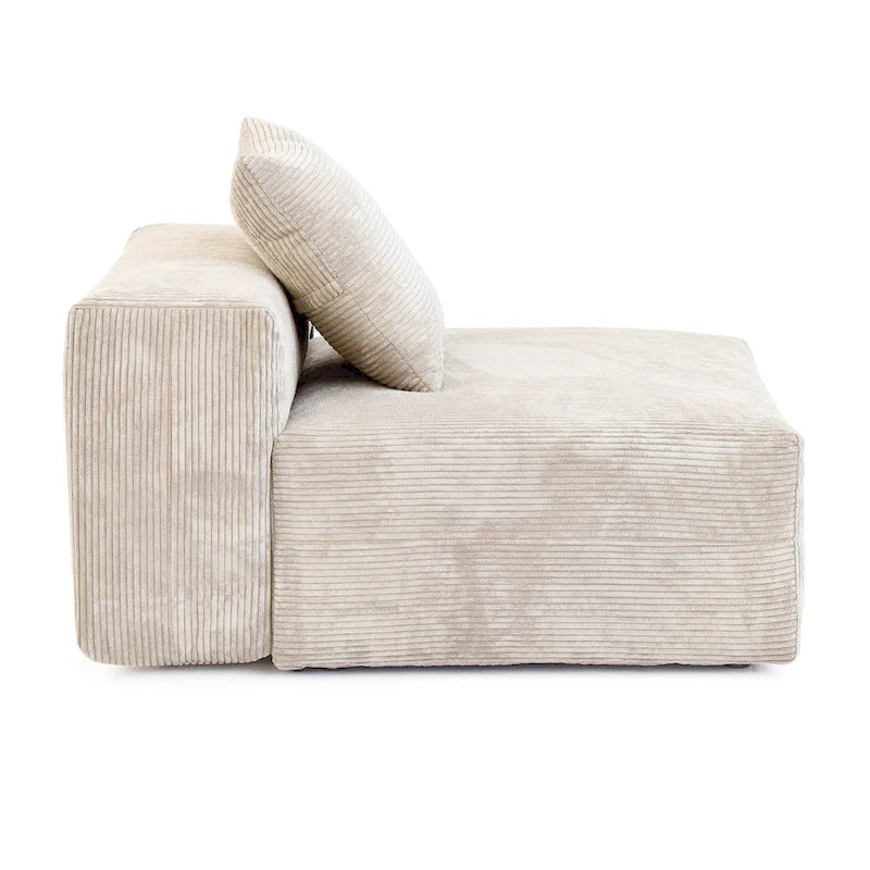 Grand Canapé Sectionnel Modulable Réversible 141.73 pouces en Velours Côtelé Forme L avec Pouf et Coussin