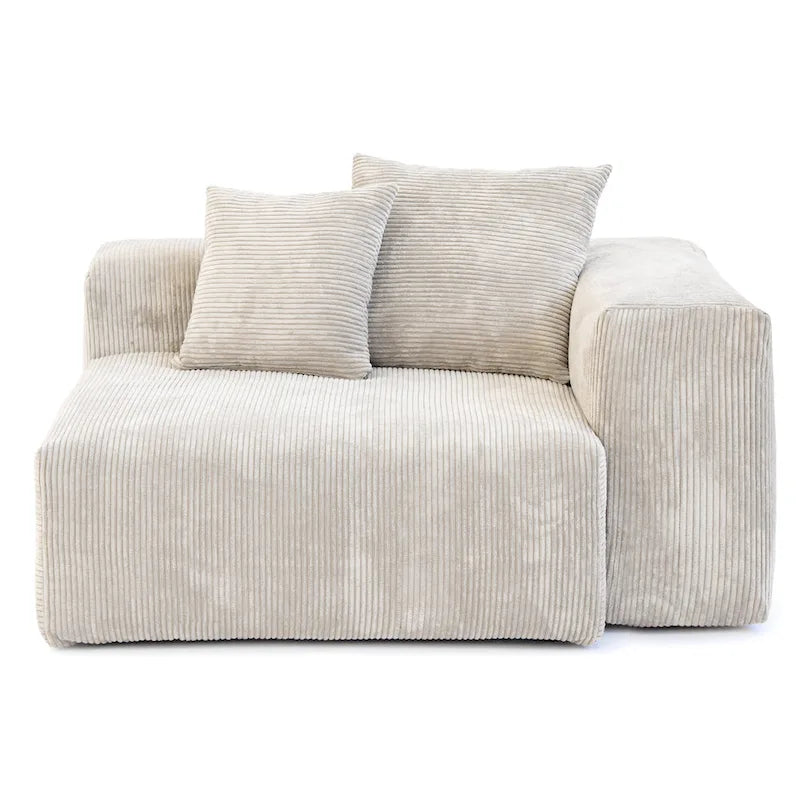 Grand Canapé Sectionnel Modulable Réversible 141.73 pouces en Velours Côtelé Forme L avec Pouf et Coussin