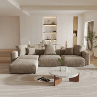 Grand Canapé Sectionnel Modulable Réversible 141.73 pouces en Velours Côtelé Forme L avec Pouf et Coussin