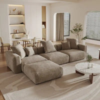 Grand Canapé Sectionnel Modulable Réversible 141.73 pouces en Velours Côtelé Forme L avec Pouf et Coussin