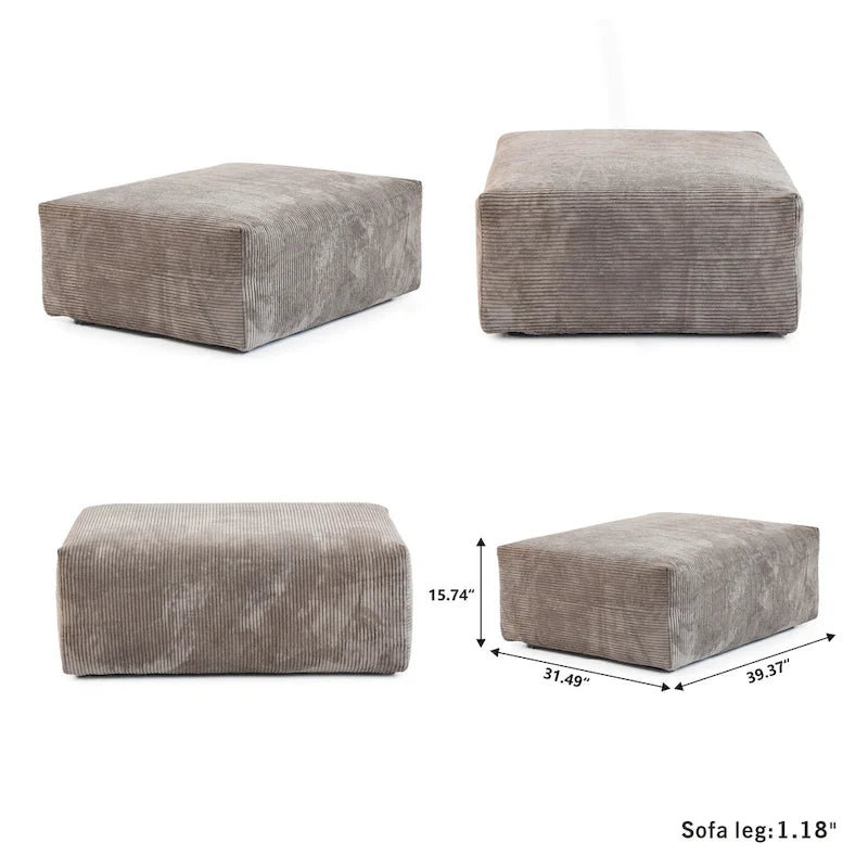 Grand Canapé Sectionnel Modulable Réversible 141.73 pouces en Velours Côtelé Forme L avec Pouf et Coussin