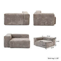 Grand Canapé Sectionnel Modulable Réversible 141.73 pouces en Velours Côtelé Forme L avec Pouf et Coussin