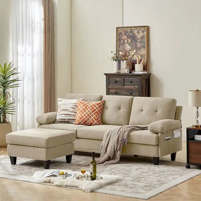 Canapé Sectionnel Forme L 86.22 pouces avec Poches de Rangement Latérales