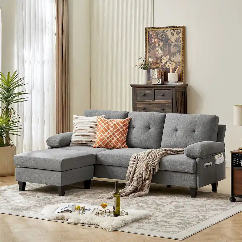 Canapé Sectionnel Forme L 86.22 pouces avec Poches de Rangement Latérales
