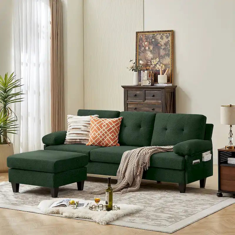 Canapé Sectionnel Forme L 86.22 pouces avec Poches de Rangement Latérales