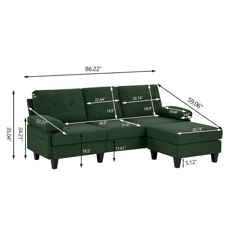 Canapé Sectionnel Forme L 86.22 pouces avec Poches de Rangement Latérales