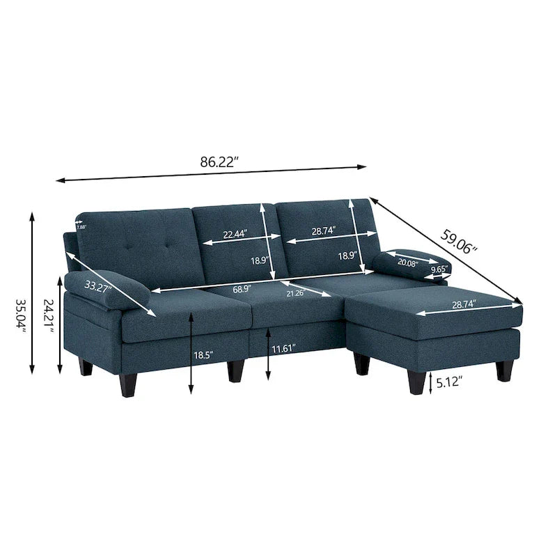 Canapé Sectionnel Forme L 86.22 pouces avec Poches de Rangement Latérales