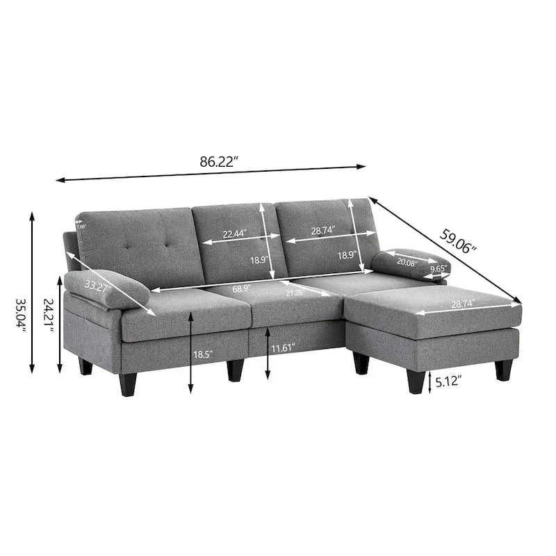 Canapé Sectionnel Forme L 86.22 pouces avec Poches de Rangement Latérales