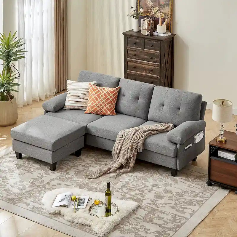 Canapé Sectionnel Forme L 86.22 pouces avec Poches de Rangement Latérales