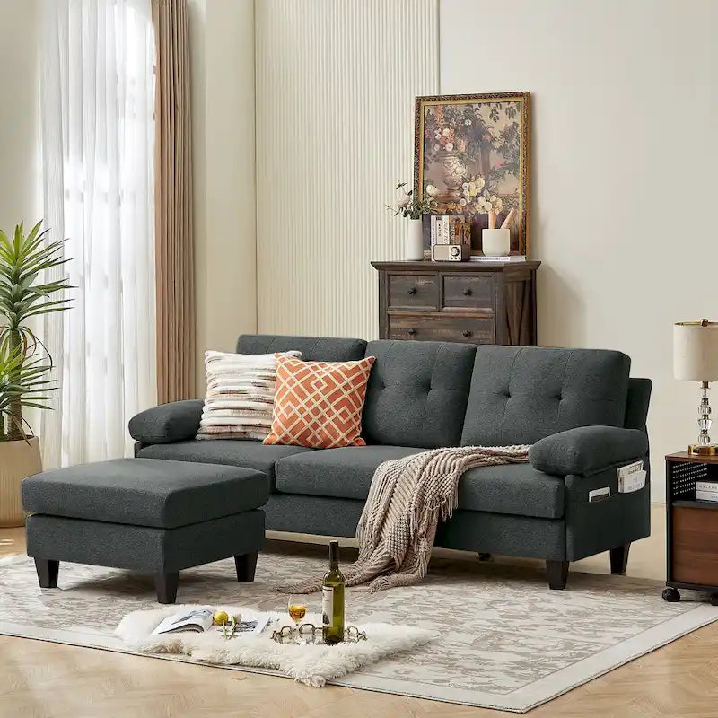 Canapé Sectionnel Forme L 86.22 pouces avec Poches de Rangement Latérales