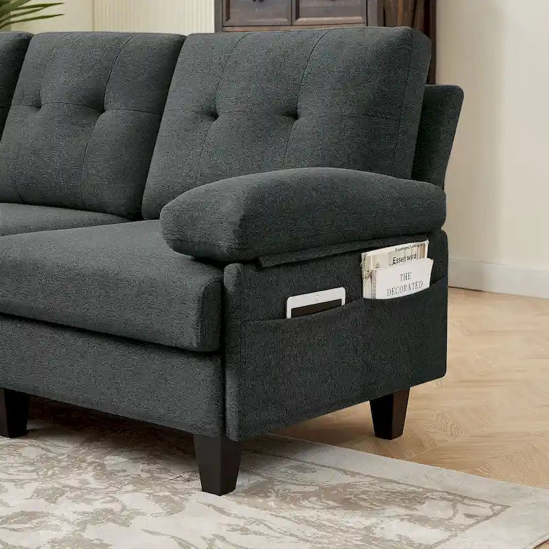 Canapé Sectionnel Forme L 86.22 pouces avec Poches de Rangement Latérales