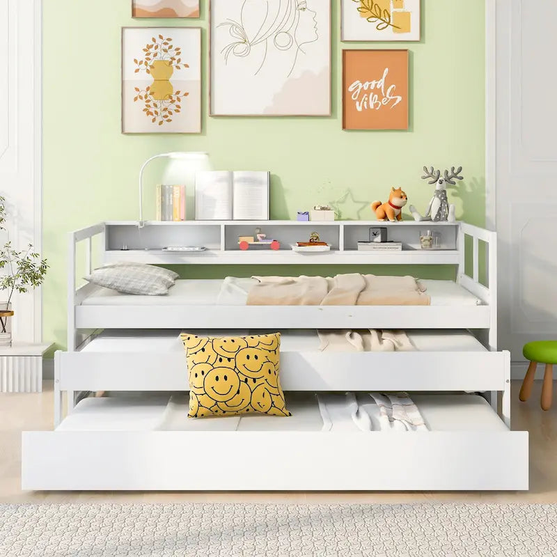 Lit de repos double XL en bois avec 2 lits gigognes et port USB